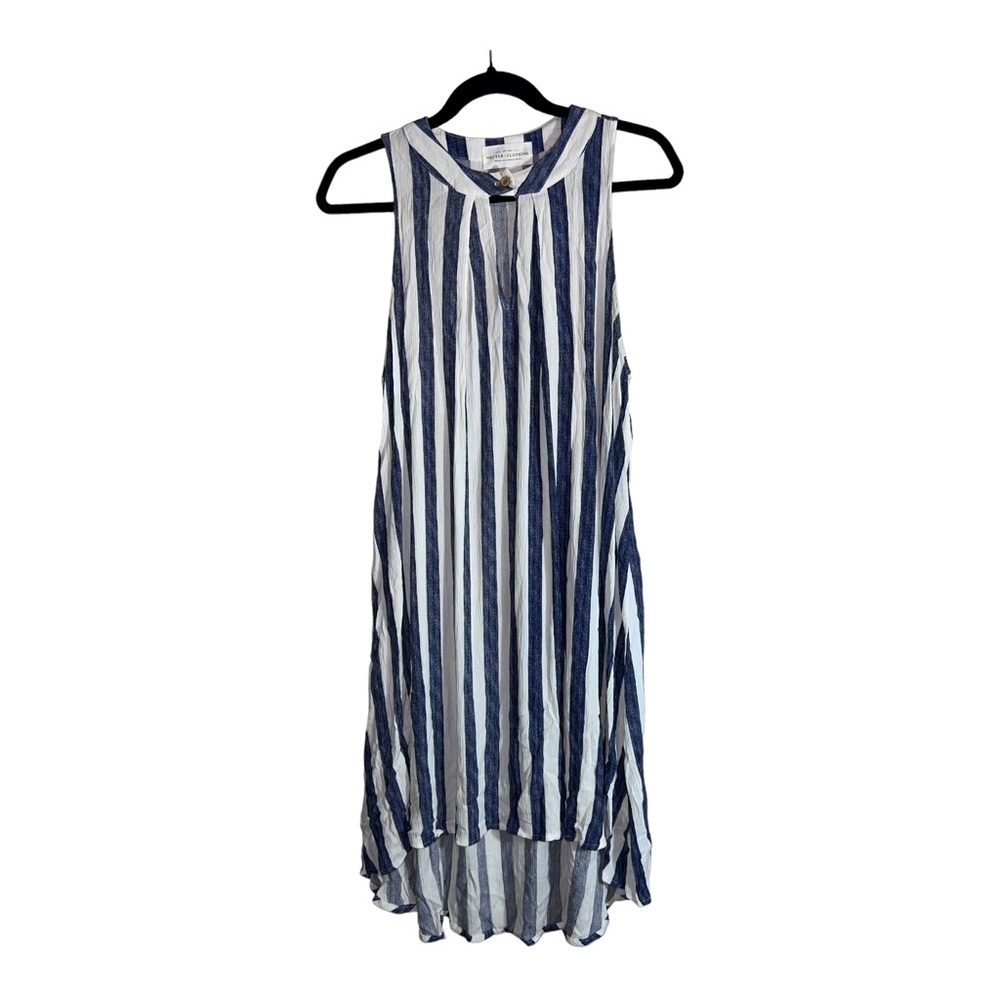 NECTAR CLOTHING Rayon Striped Sleeveless Blouson Hi Low Dress Sz L